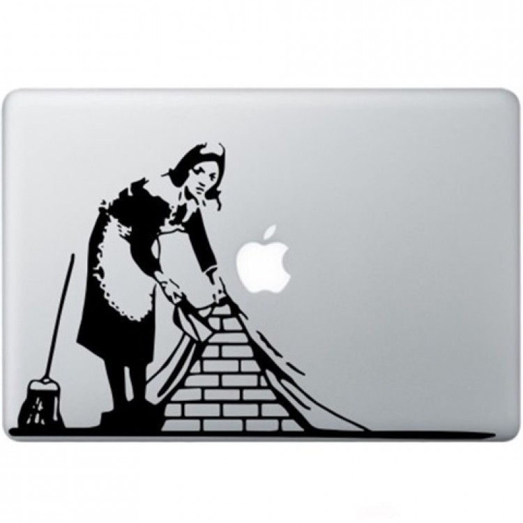 Banksy Dienstmädchen In London Macbook  Aufkleber   Schwarz MacBook Aufkleber